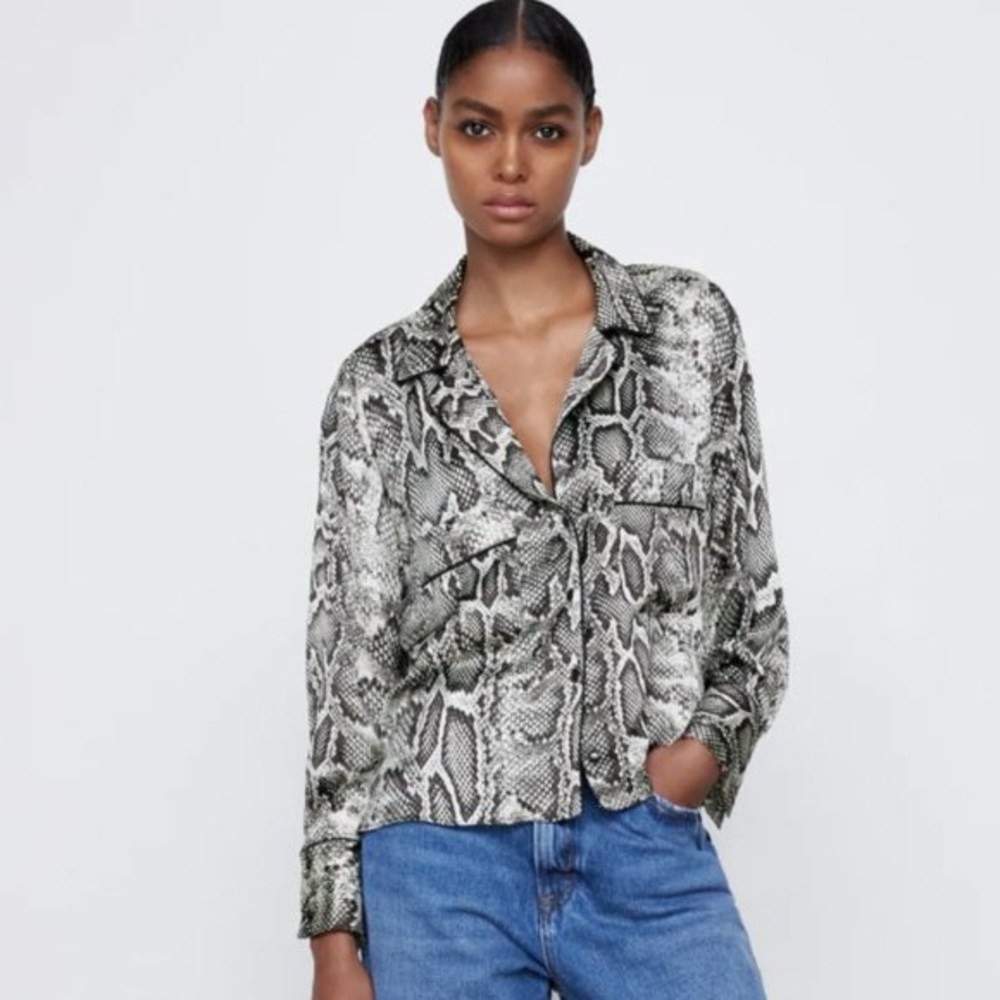 Zara snake skin animal print button up blouse